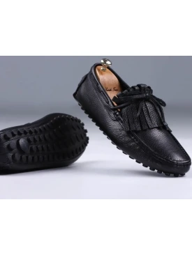 Siyah Saçaklı Biyeli Erkek Ayakkabısı