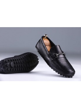 Siyah Deri Yuvarlak Tokalı Erkek Ayakkabısı